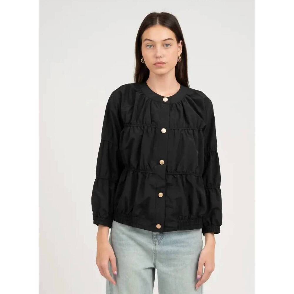 NEW ELLE GREY elegant elastic piping blouson jacket in jet black